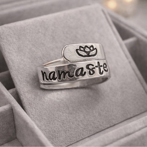 Jewelry - New Silver Lotus “Namaste” Adjustable Ring | Unisex Spiritual Wrap Ring